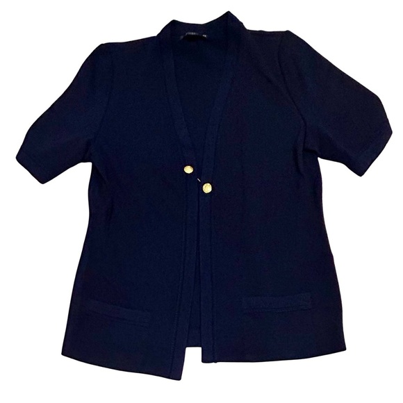 St. John Basics Navy Short Sleeve Knit Jacket - Size L - Picture 1 of 5